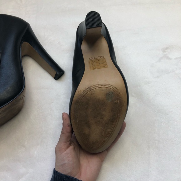 Aldo shoes pump black leather thick heel 7.5 - Picture 5 of 7